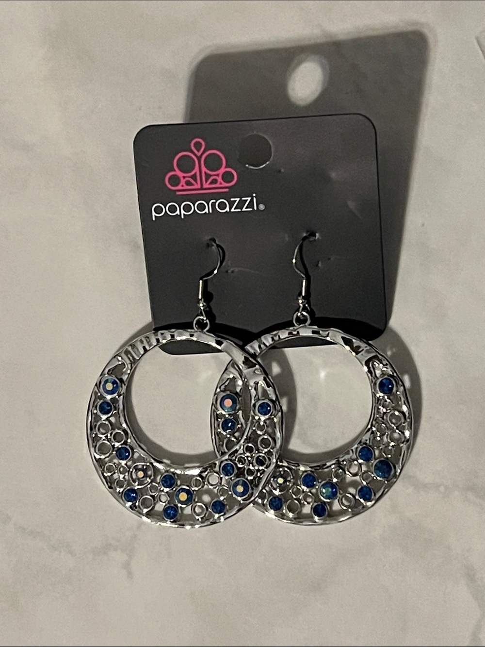 Paparazzi Silver-Tone Hoop Earrings with Blue Accents
